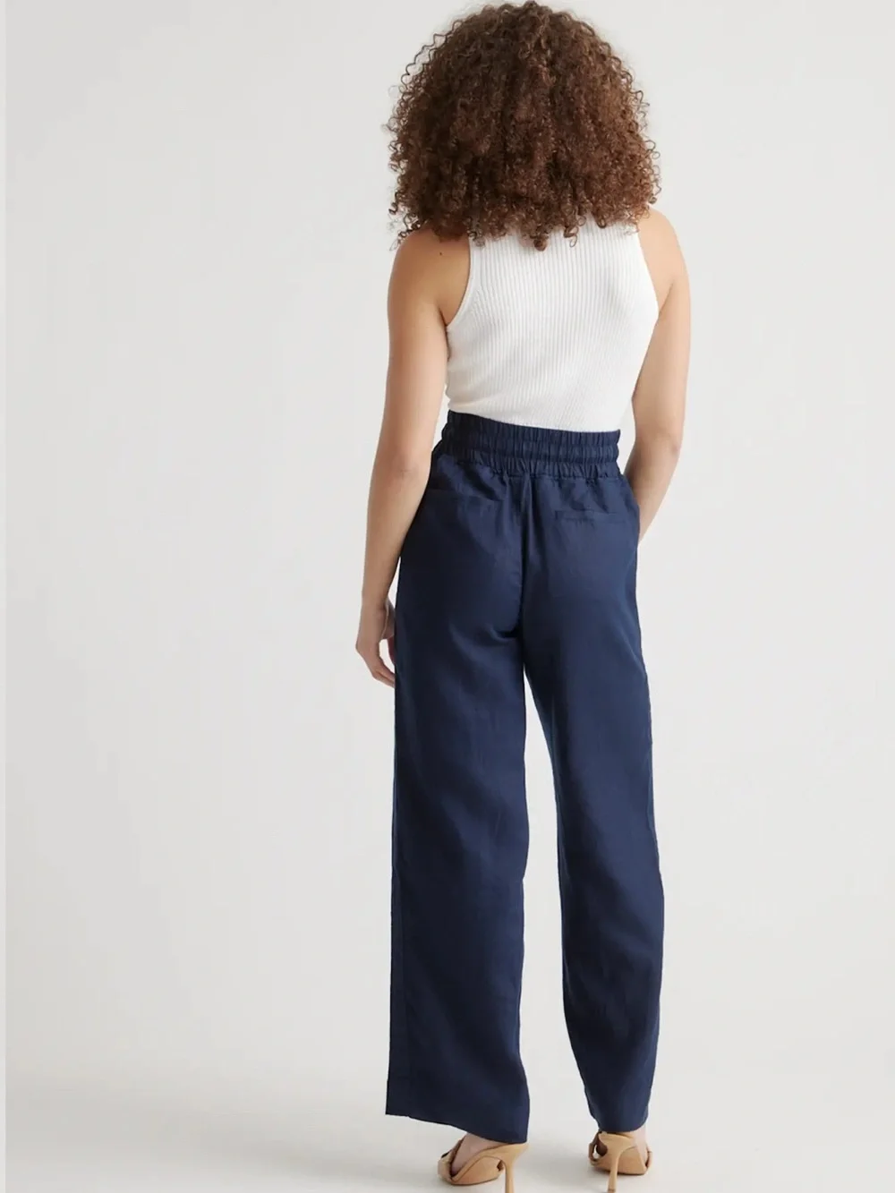 Quince 100% European Linen Wide Leg Pants in Deep Navy Size Medium